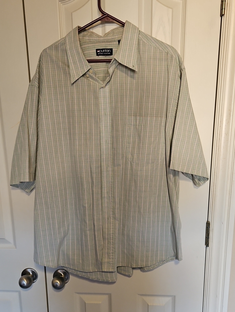 Puritan Light Green Plaid Short-Sleeve Button-Down Shirt